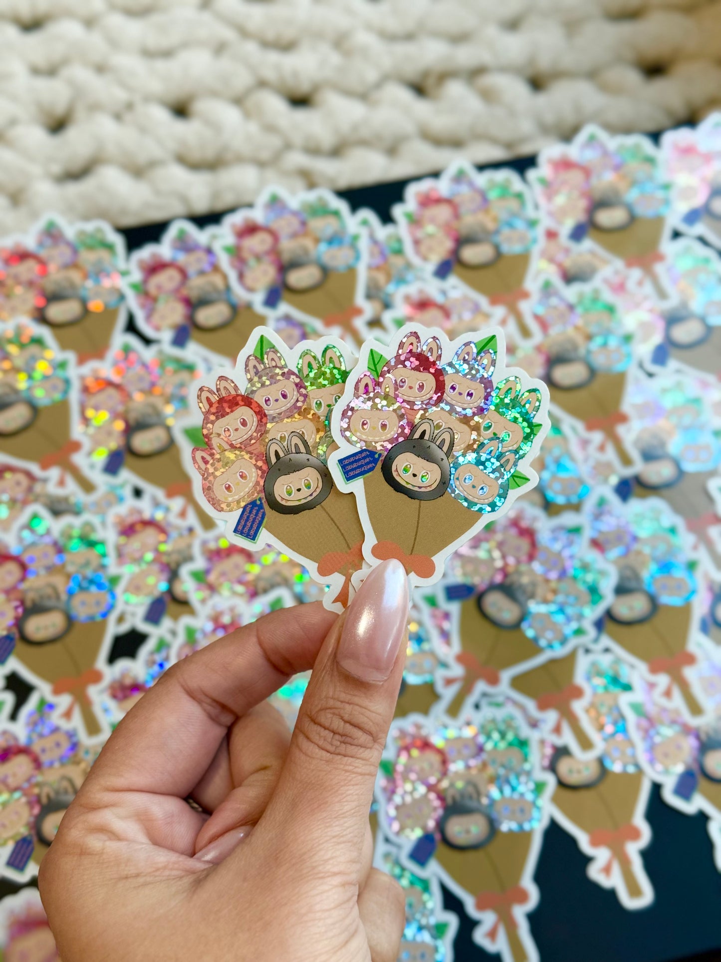 Labubu glitter bouquet-  Vinyl Sticker