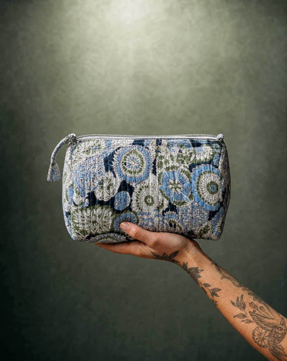 Handmade and block printed toiletry bag