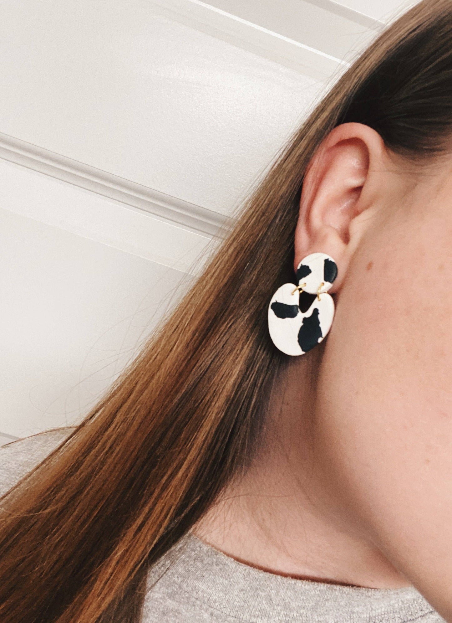 SageClayCo - Cowprint Polymer Clay Earrings