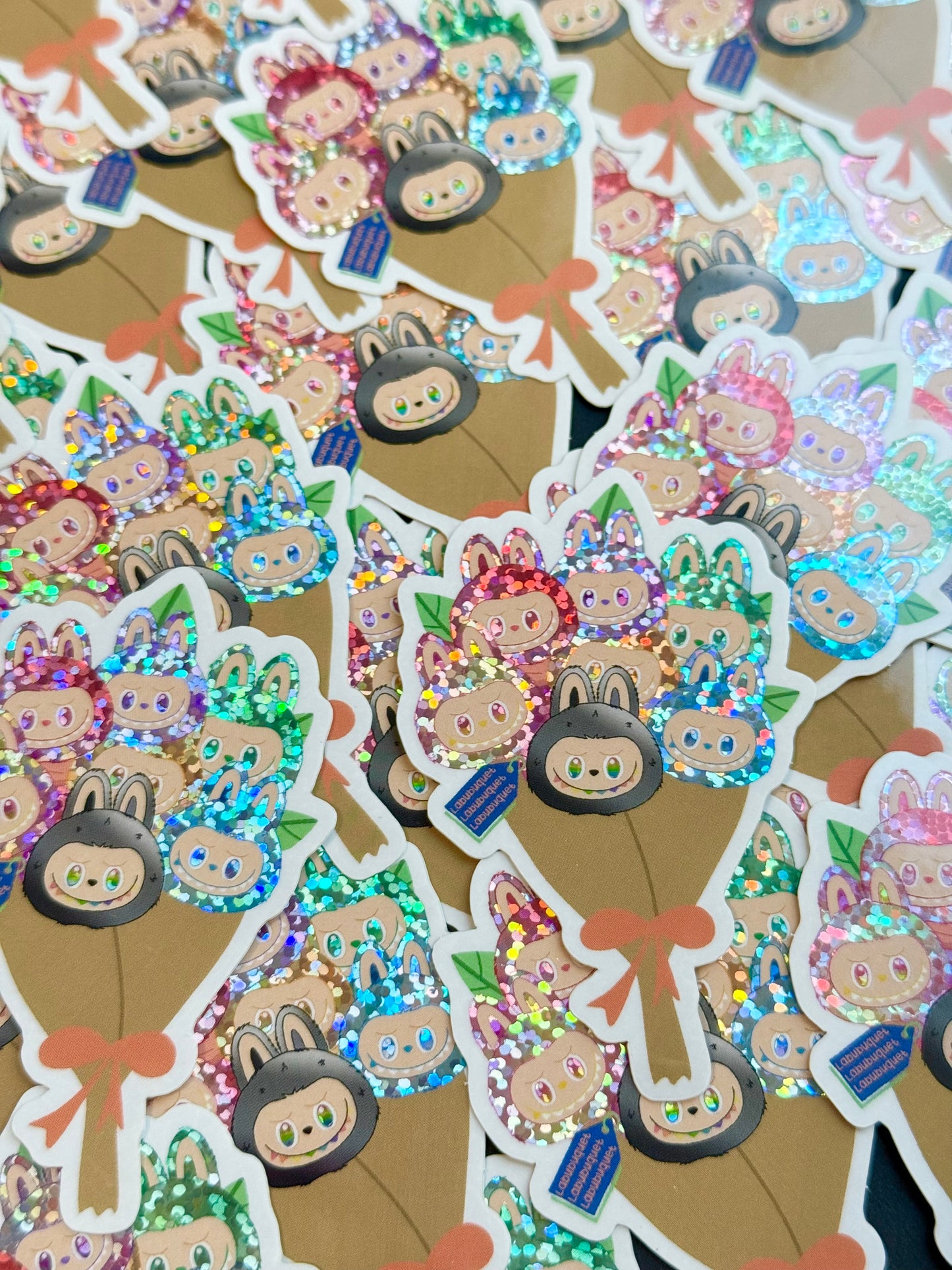 Labubu glitter bouquet-  Vinyl Sticker