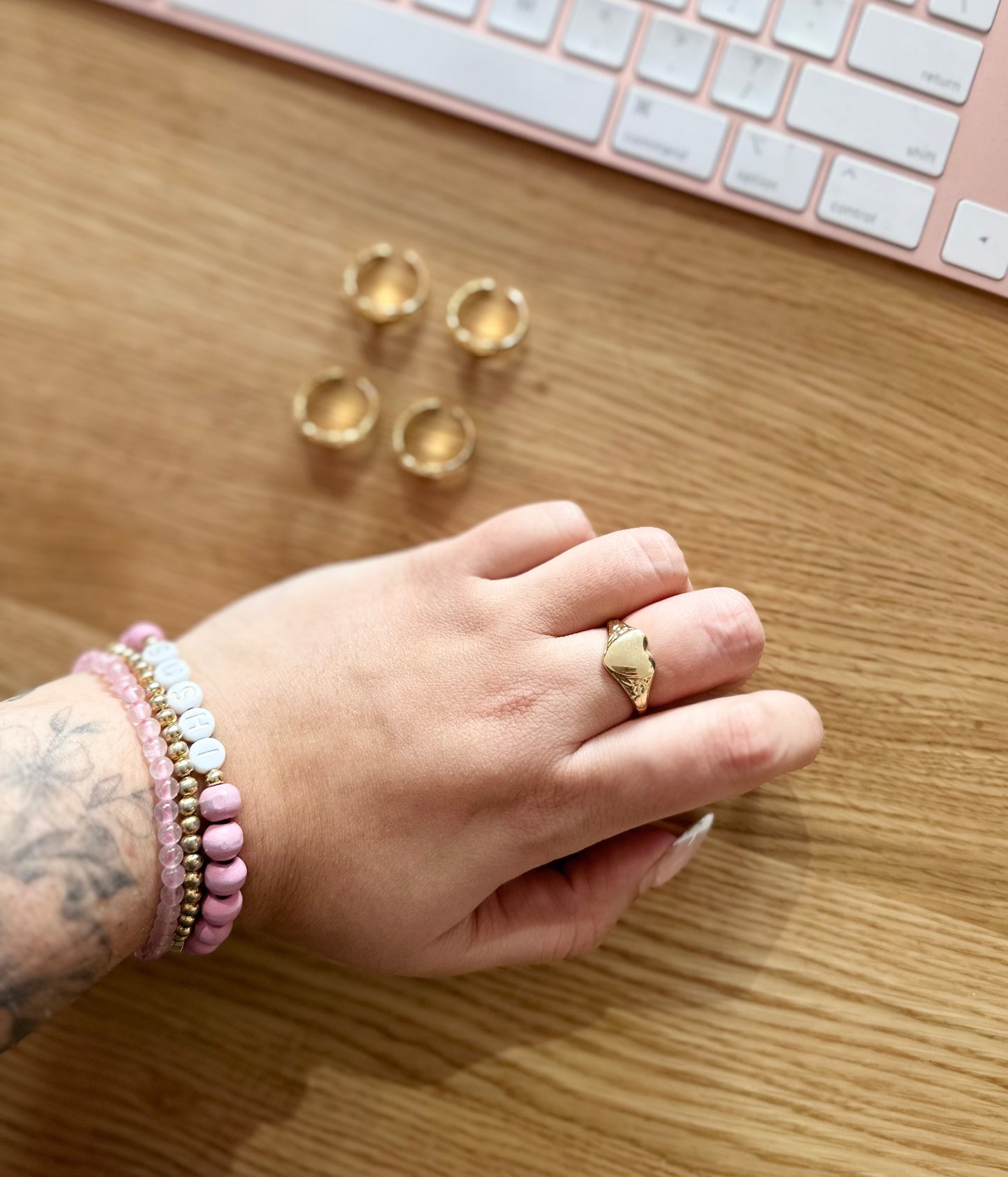 24k Shiny Gold Plated adjustable heart ring