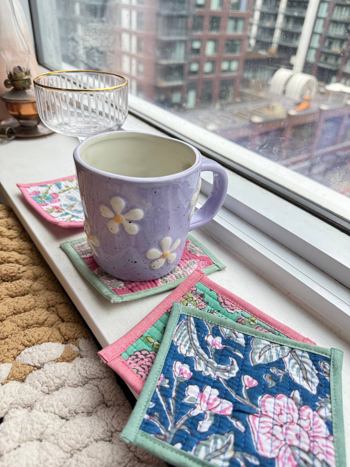 Quilted cotton handmade blockprint coasters