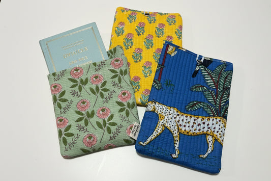 Blockprint book sleeve, journal, keys and accessories button pouch / sleeve