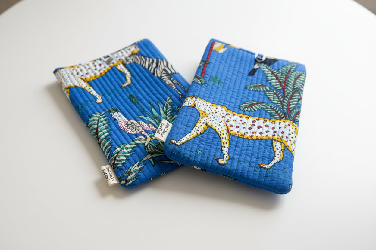 Blockprint book sleeve, journal, keys and accessories button pouch / sleeve