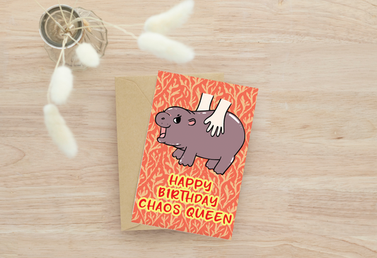 Moo deng - Happy birthday chaos queen - birthday greeting card