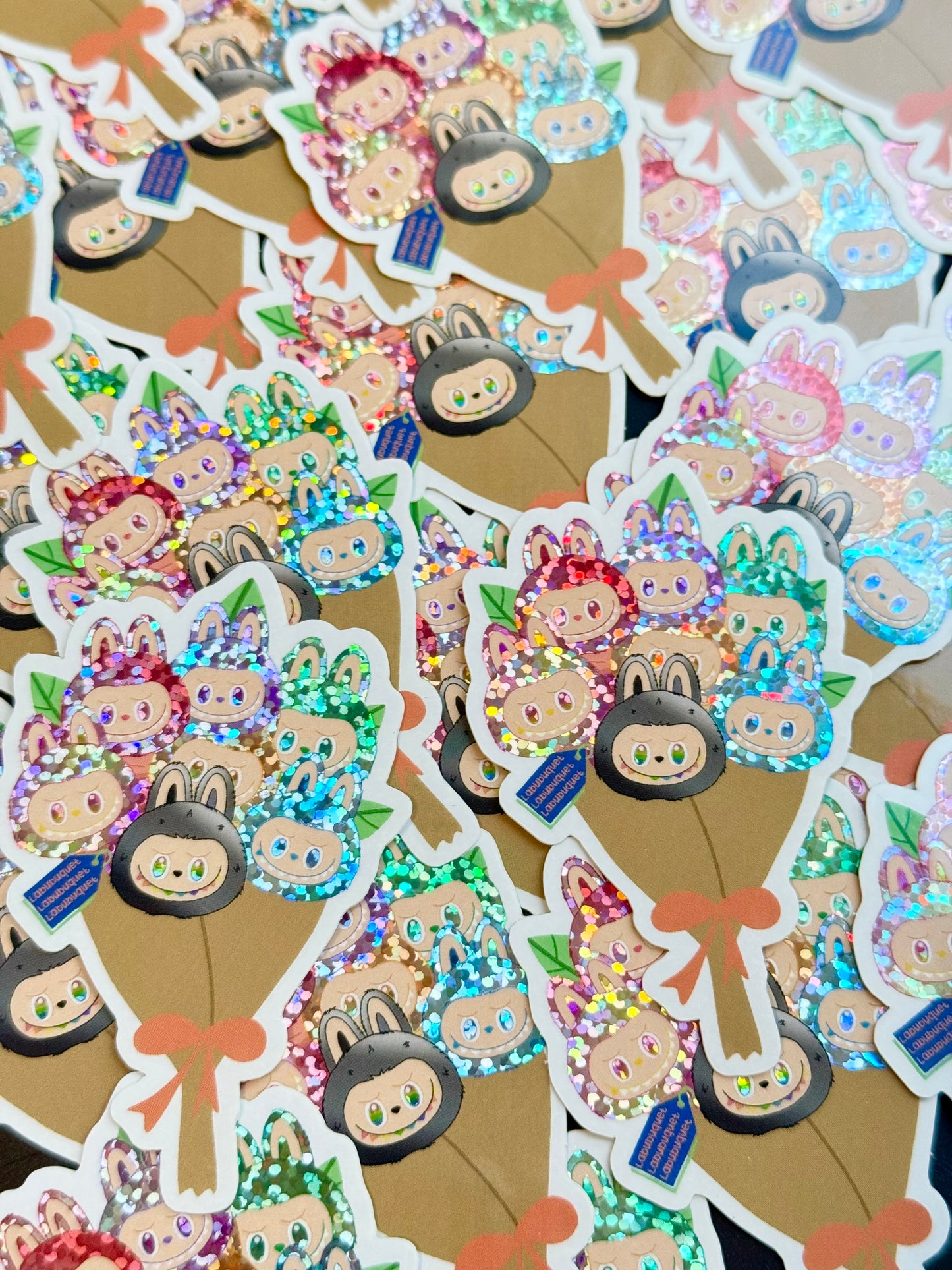 Labubu glitter bouquet-  Vinyl Sticker