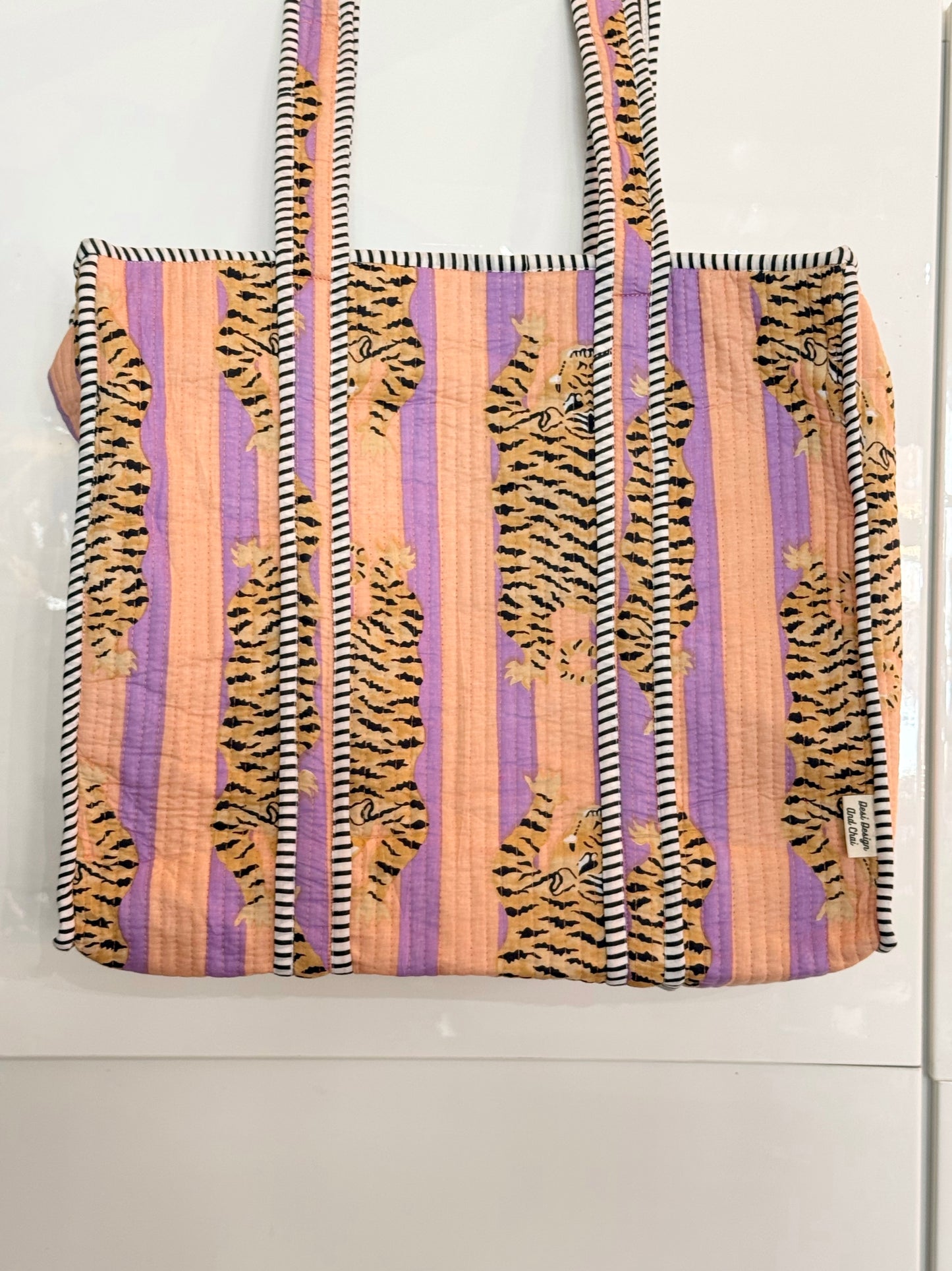 Handmade block printed, quilted tote bags