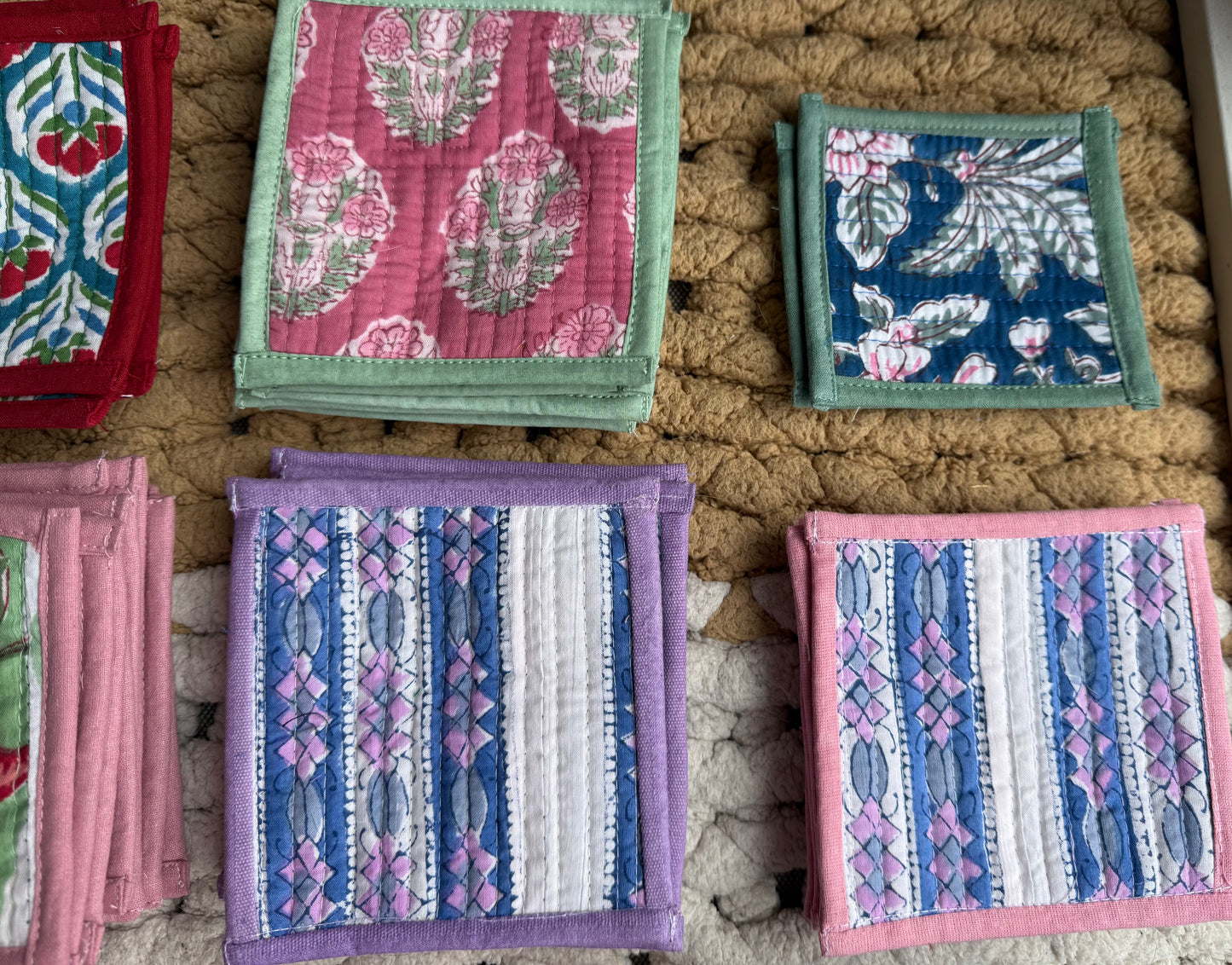 Quilted cotton handmade blockprint coasters