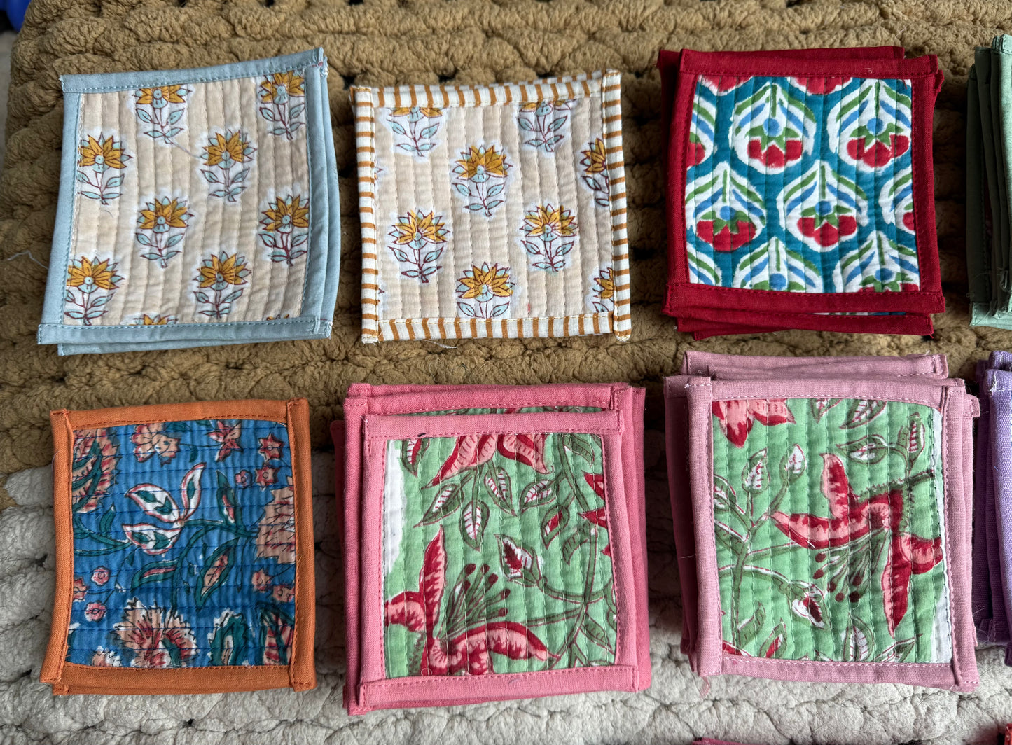 Quilted cotton handmade blockprint coasters