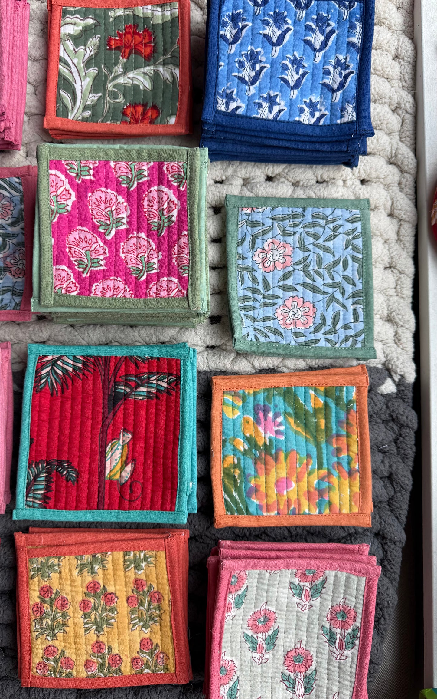 Quilted cotton handmade blockprint coasters