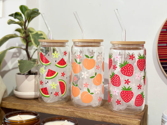 Fruity Watermelon, Strawberry, Peaches 16 oz beer can glass