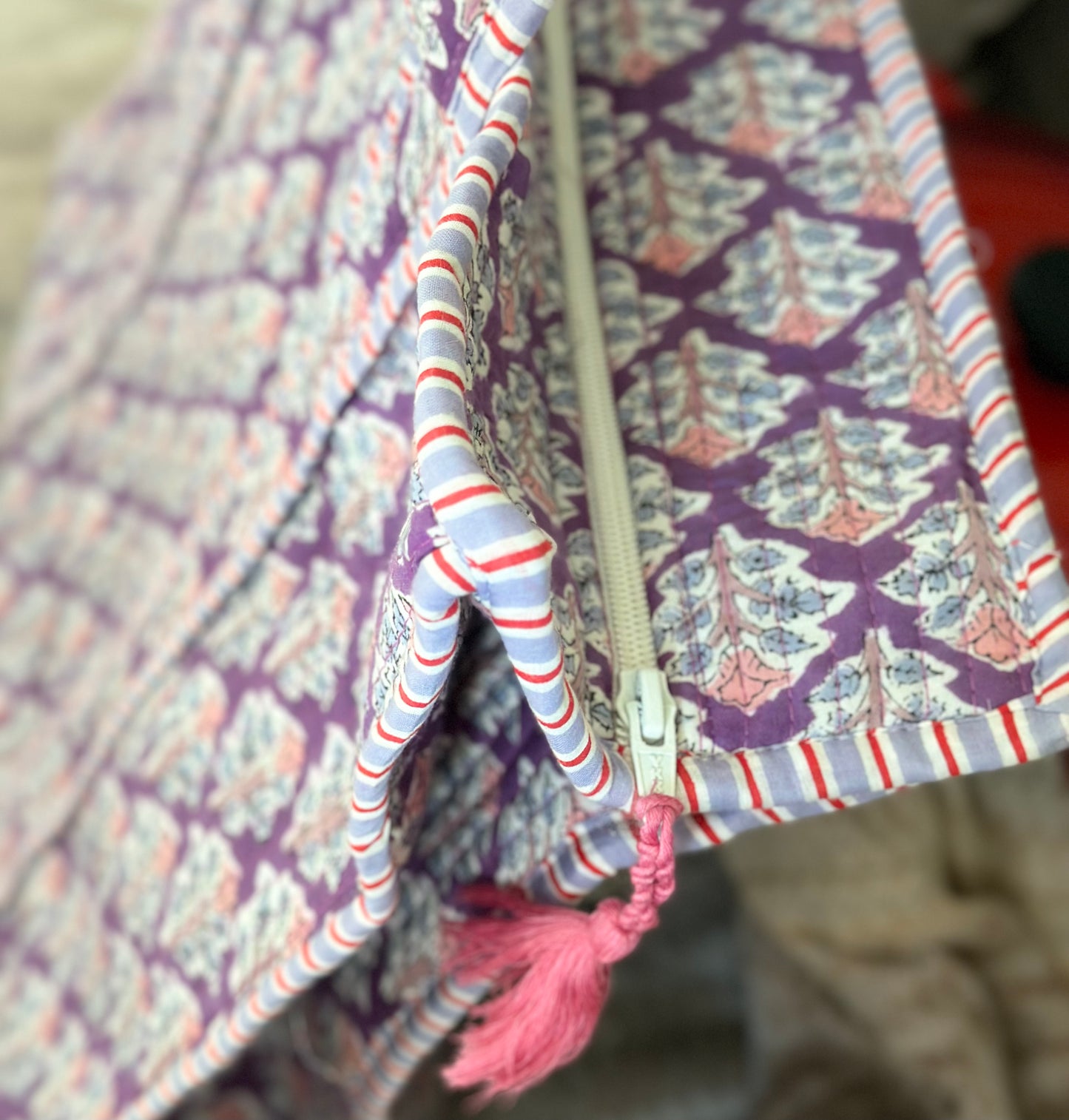 Handmade block printed, quilted tote bags.