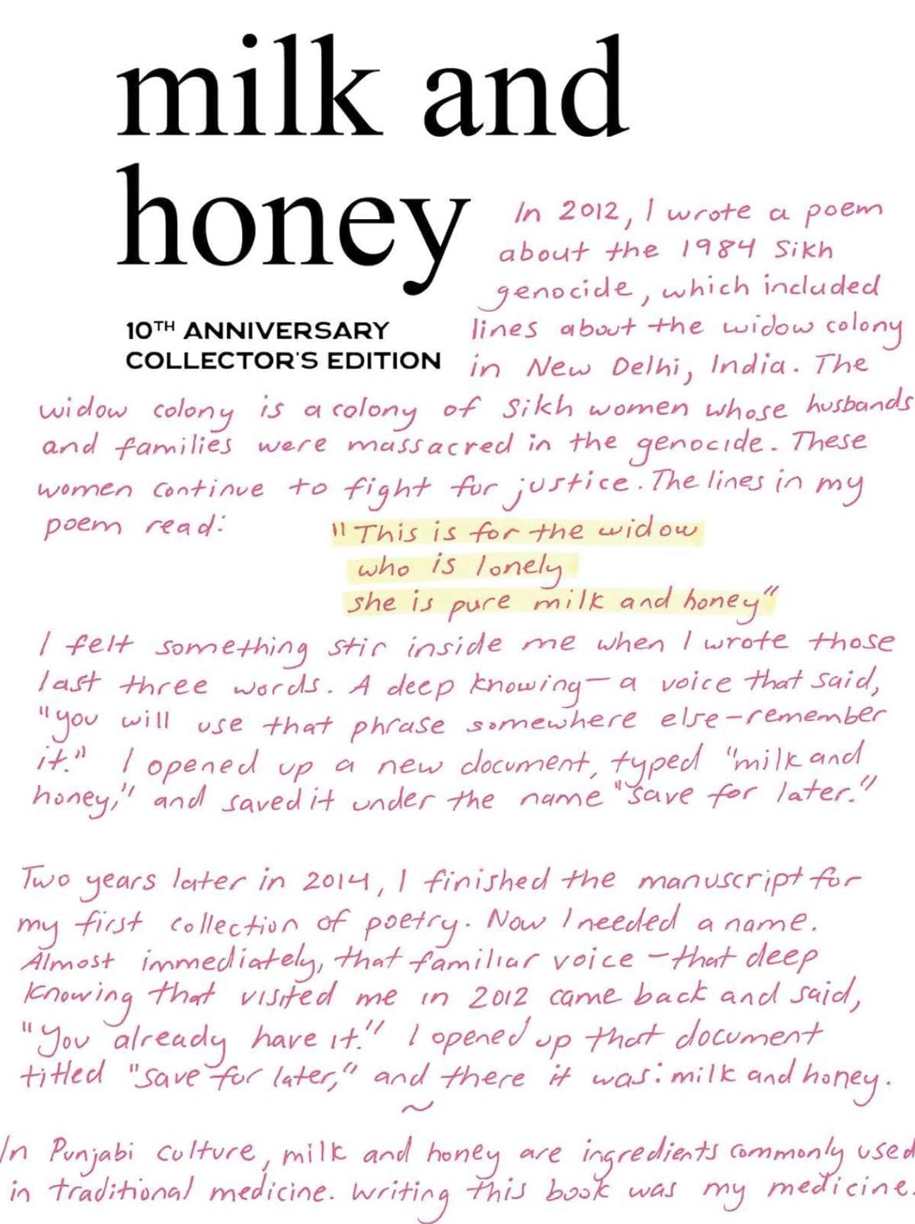 Milk and Honey: 10th Anniversary Collector's Edition