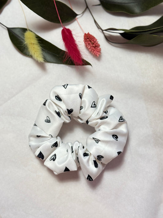 Black and White hearts Satin Scrunchies