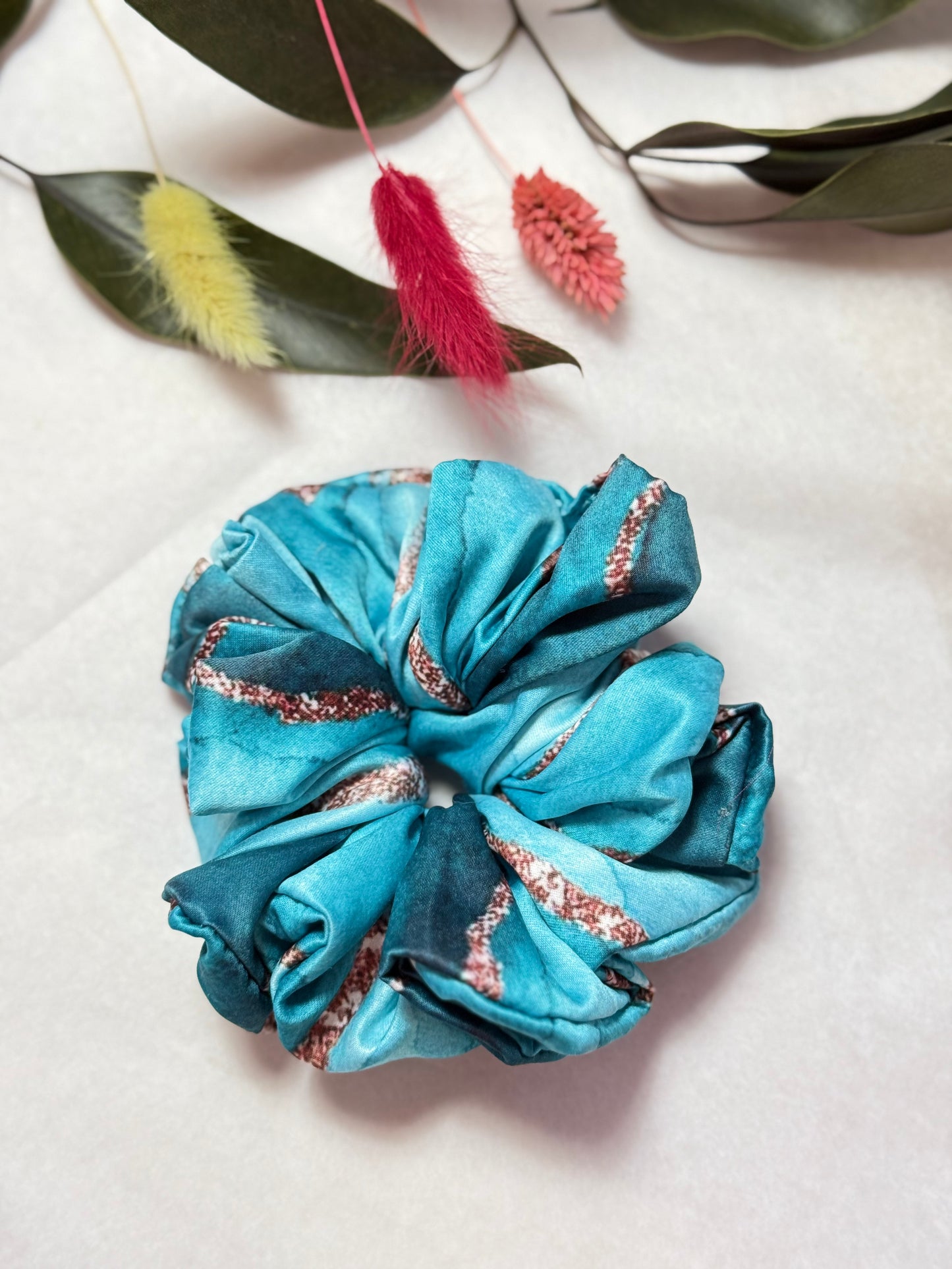 Blue Satin Scrunchies