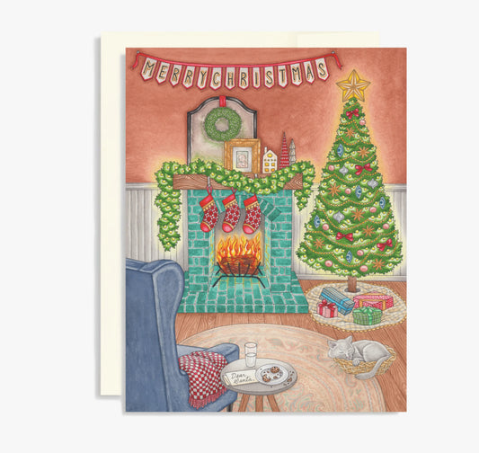 Christmas mantel greeting card