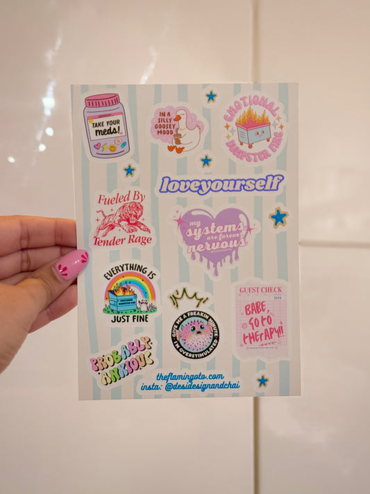 Mental health sticker sheet.