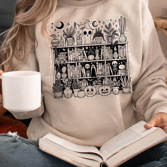 Fall spooky library crewneck and tshirt