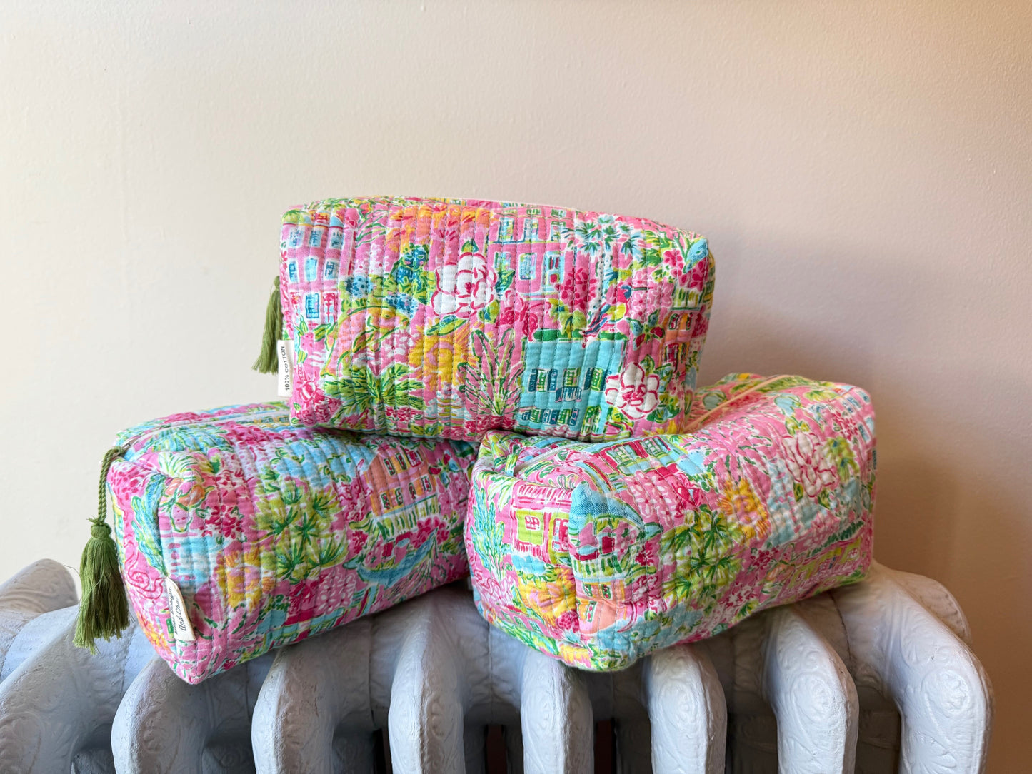 Handmade and block printed toiletry bag/pouches