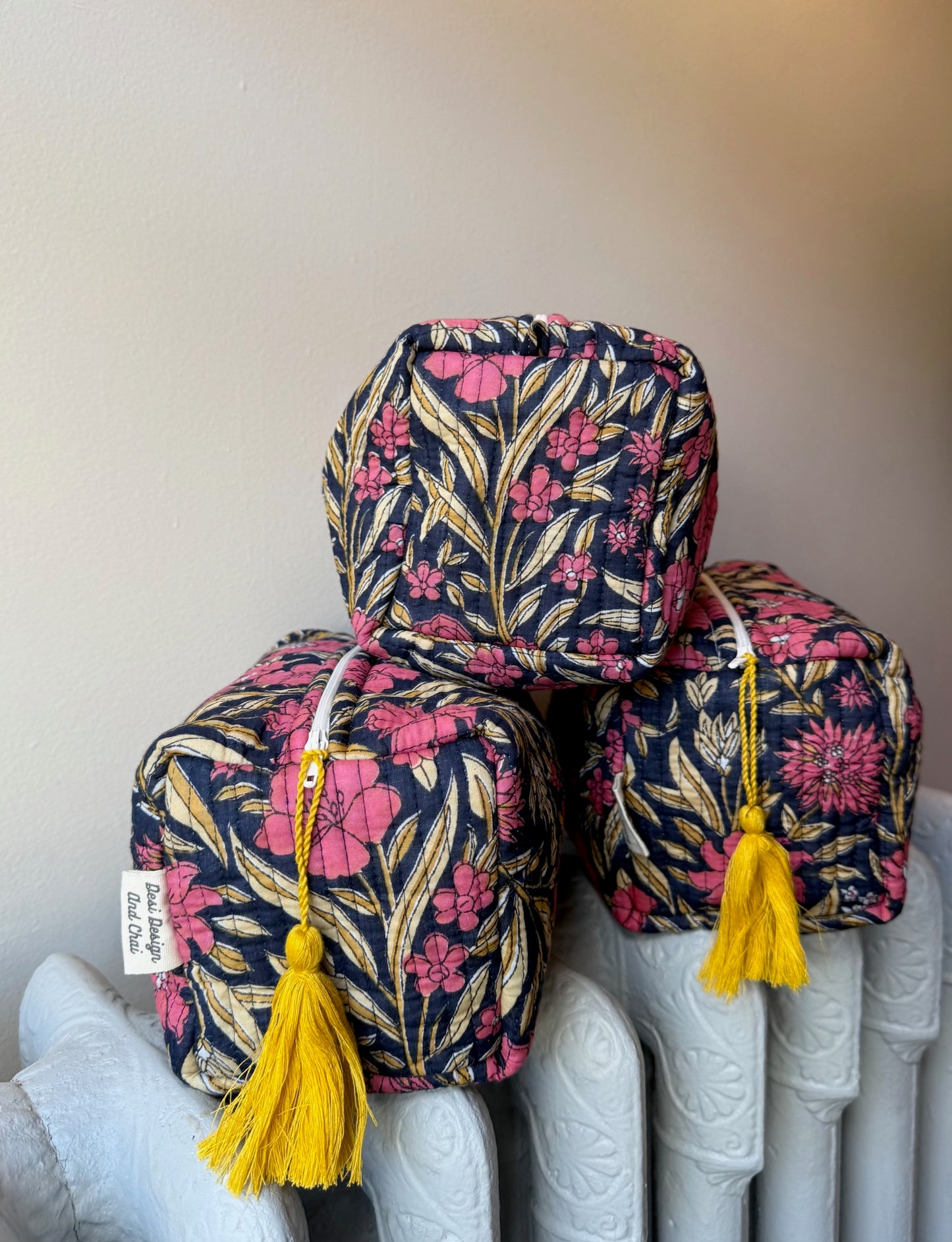 Handmade and block printed toiletry bag/pouches