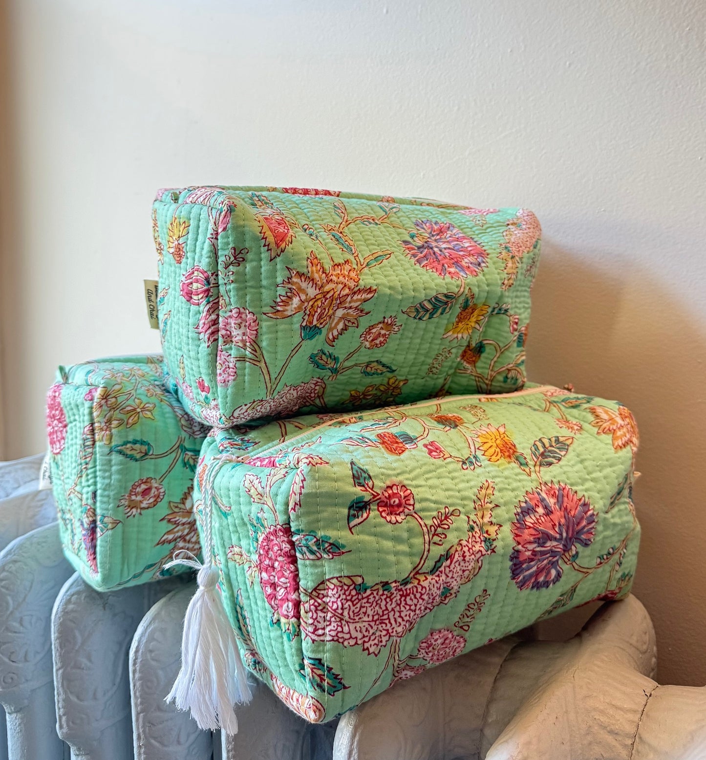 Handmade and block printed toiletry bag/pouches