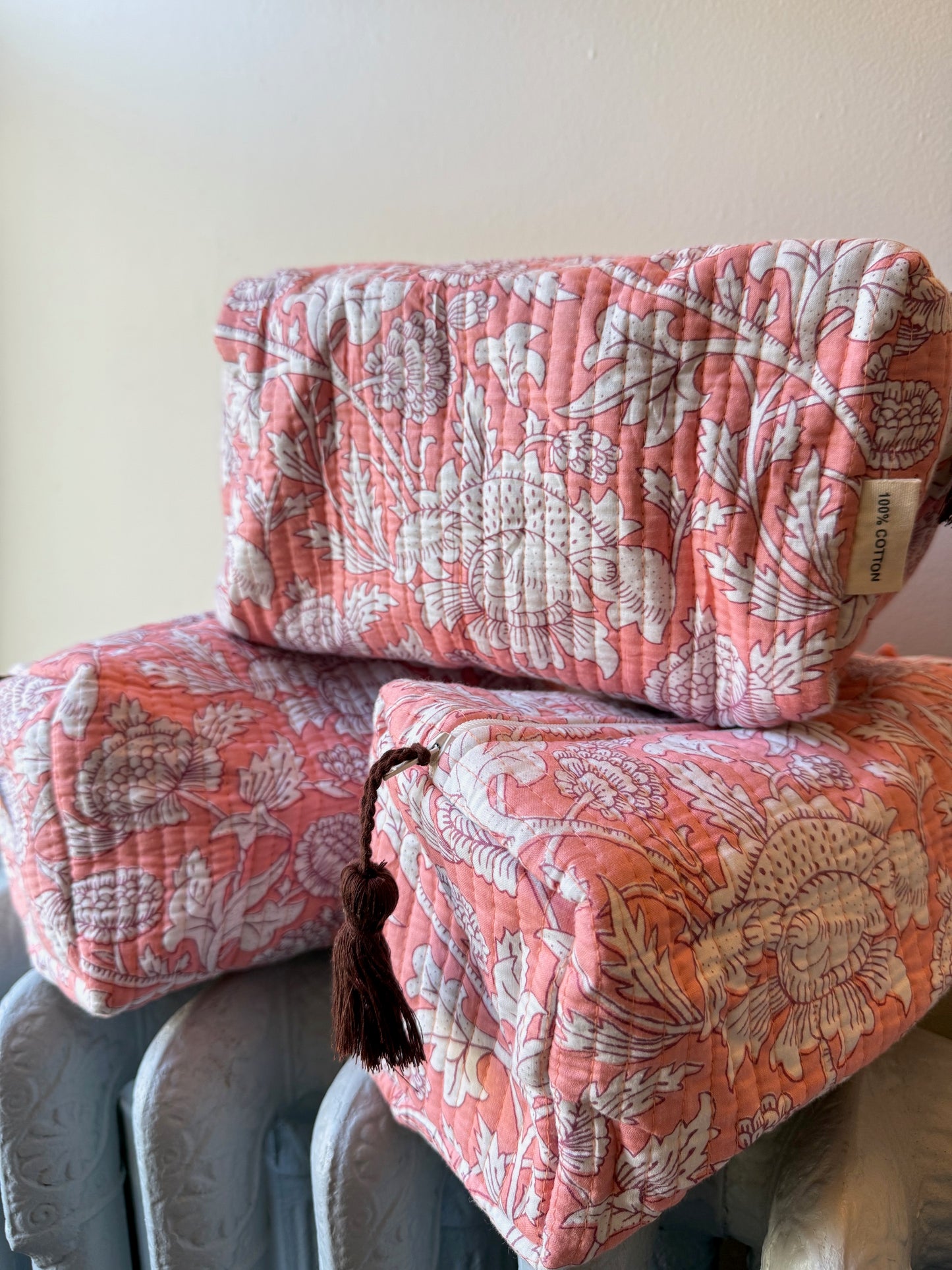 Handmade and block printed toiletry bag/pouches