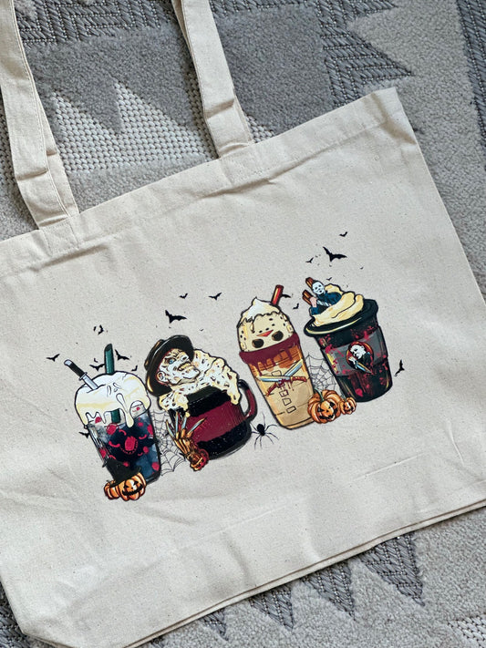 Spooky fall drink tote bag