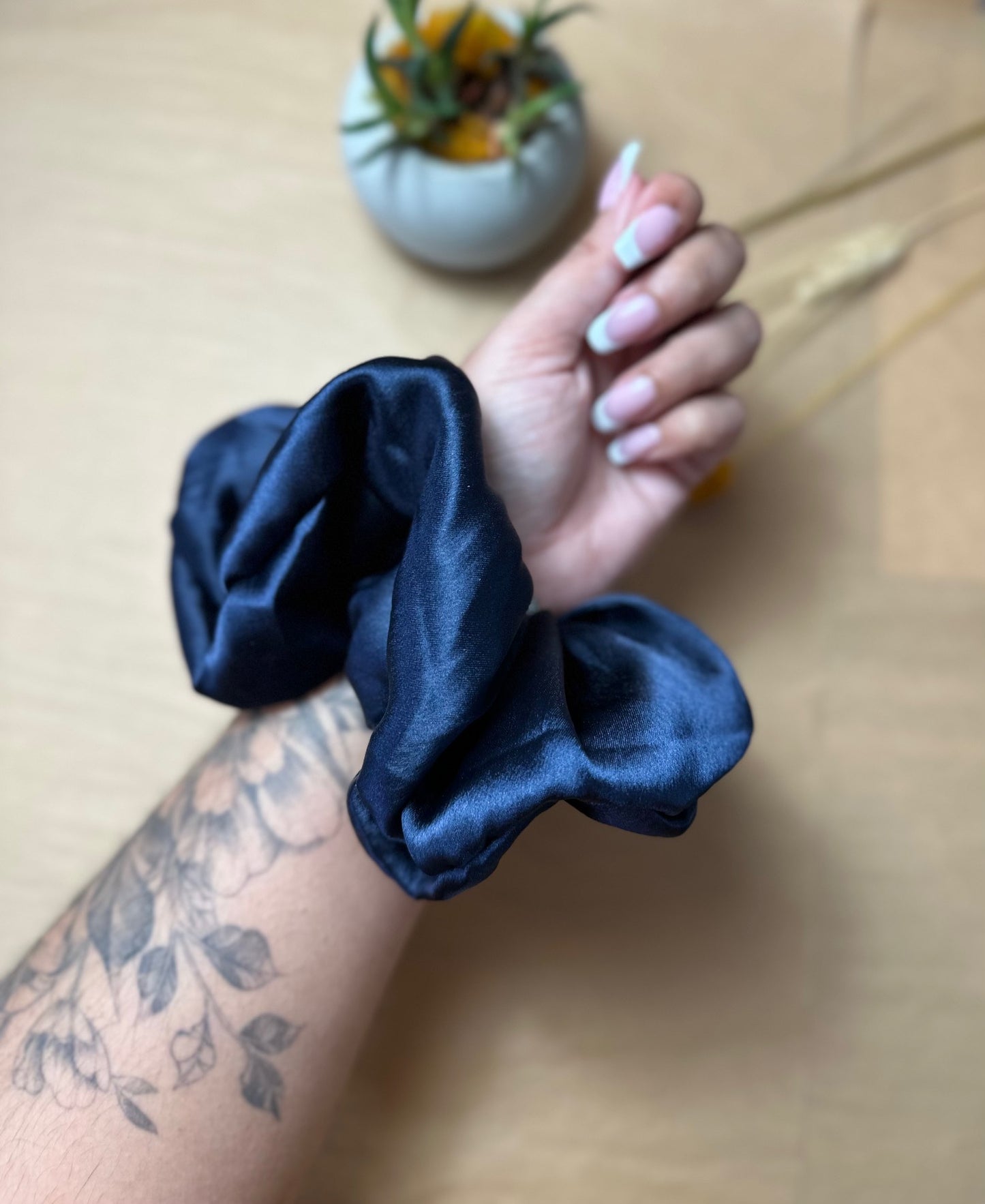 Navy Satin Silk XL scrunchies