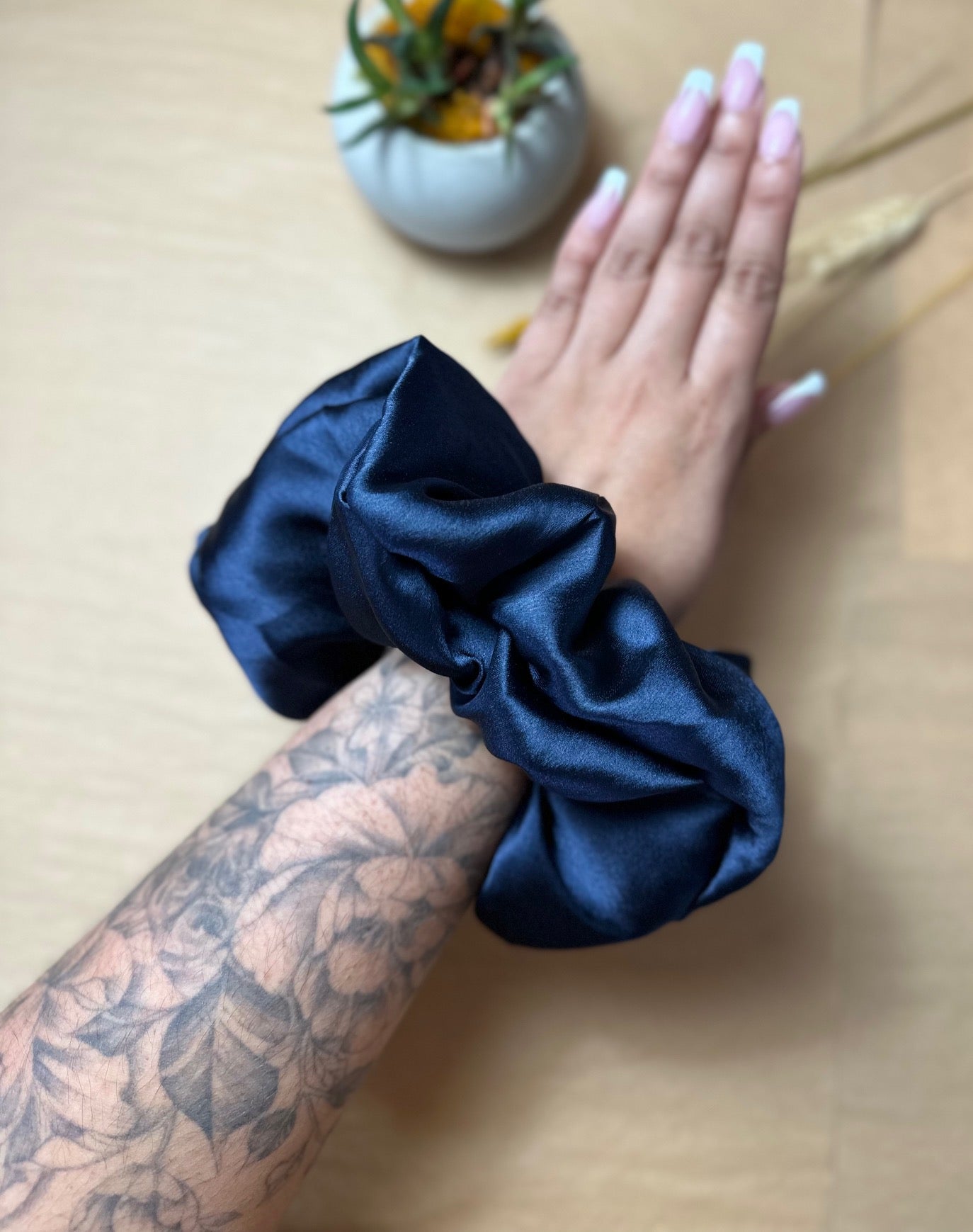 Navy Satin Silk XL scrunchies