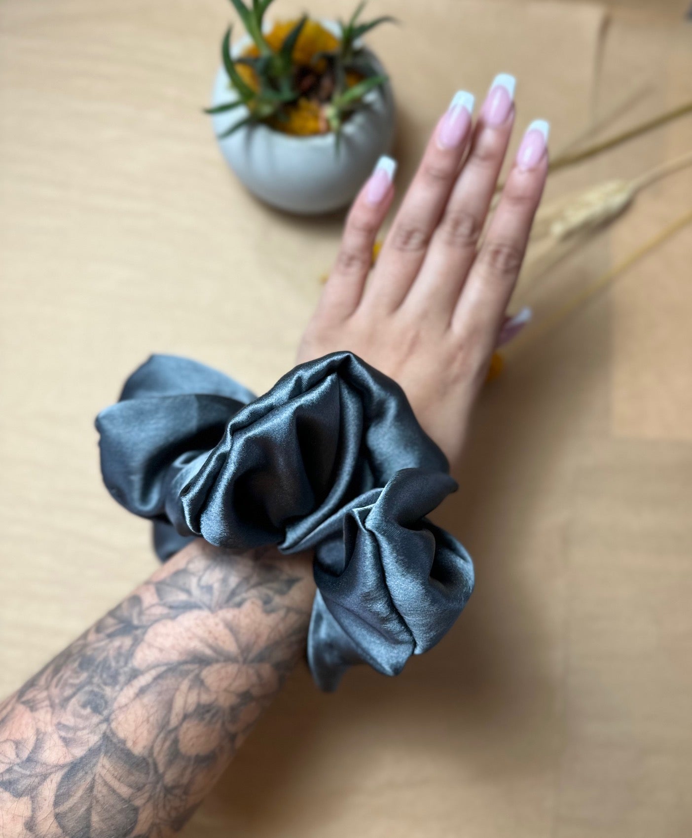 Grey Satin Silk XL scrunchies