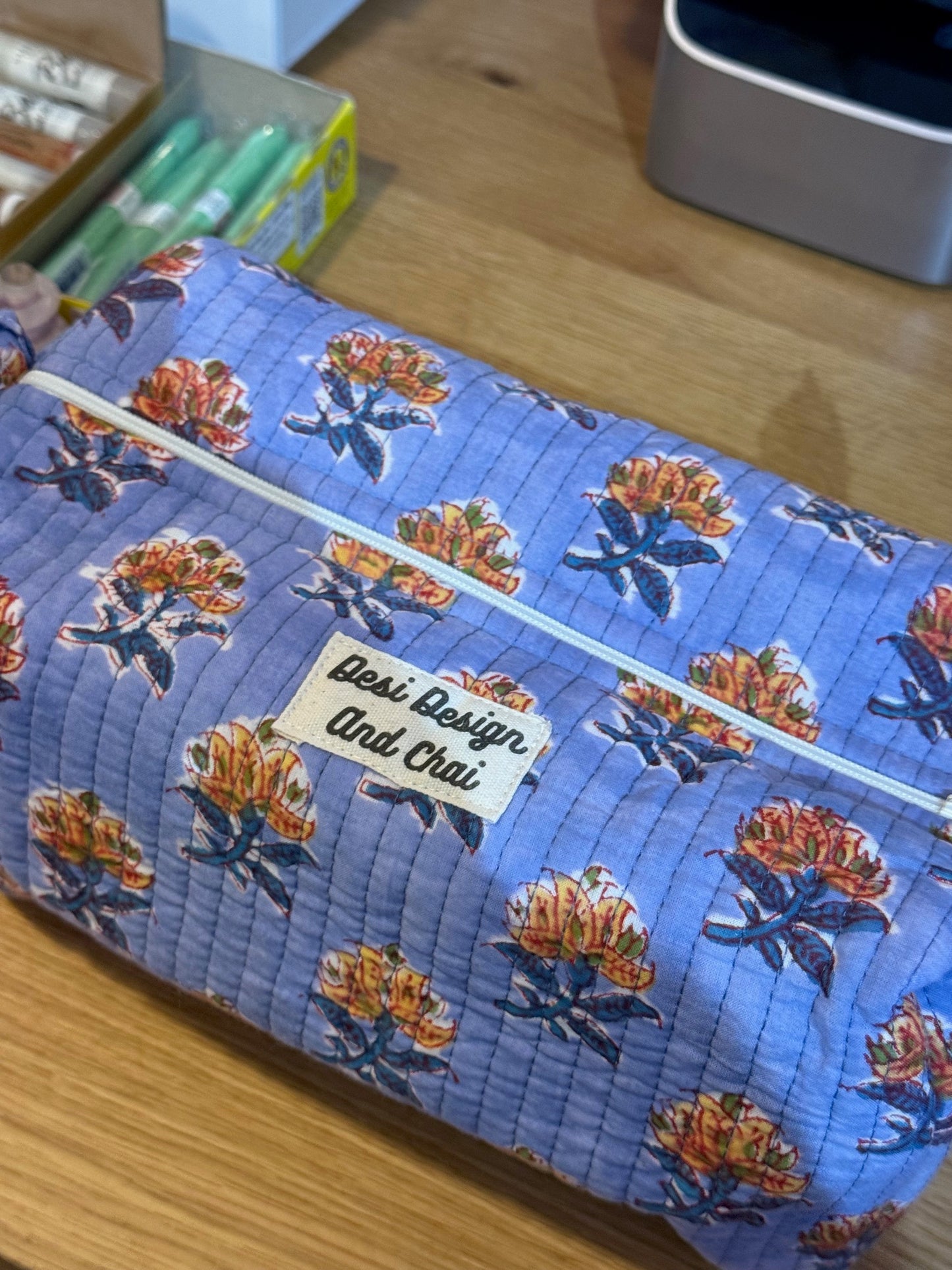 Handmade and block printed toiletry bag/pouches