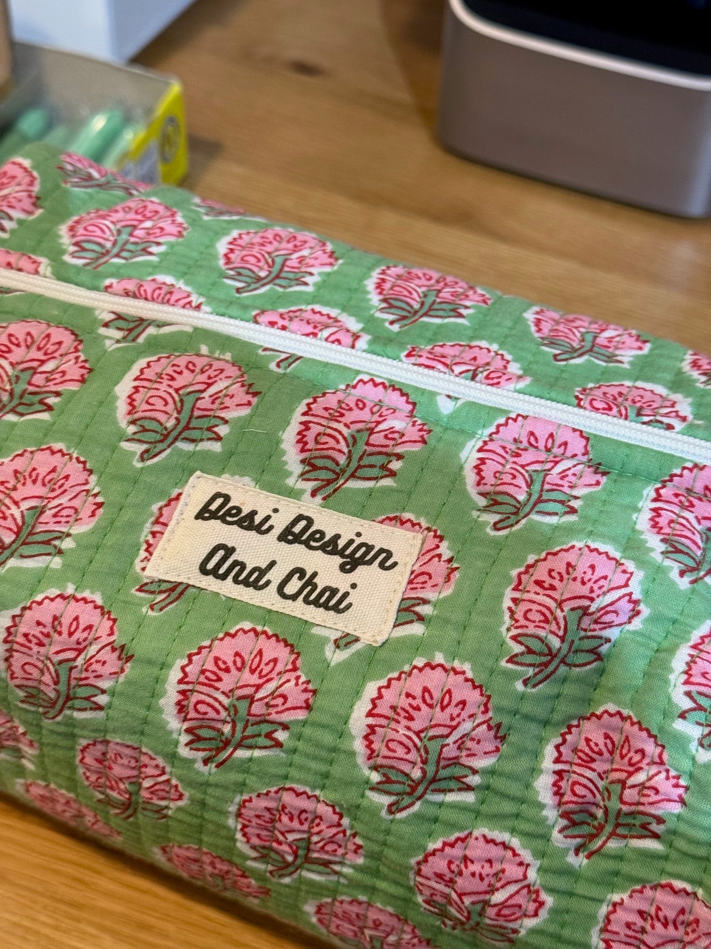 Handmade and block printed toiletry bag/pouches