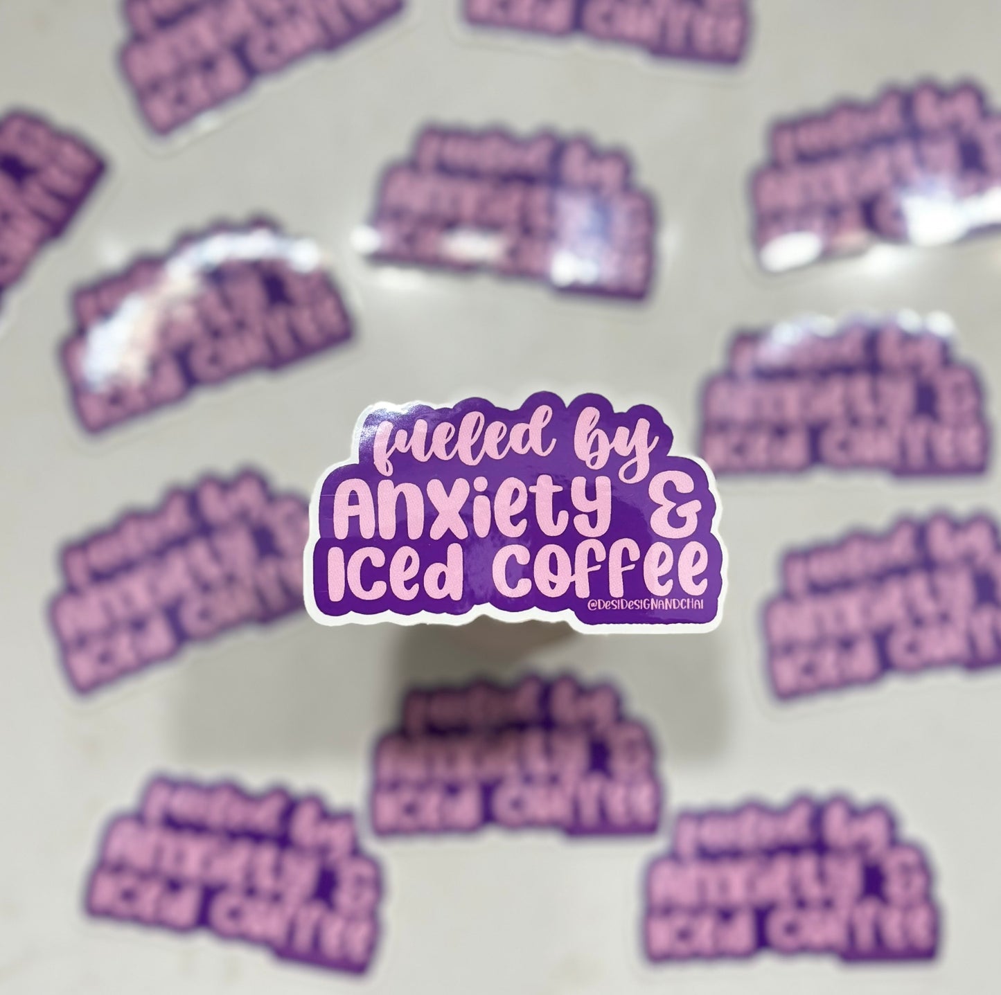 Fueled by anxiety and iced coffee vinyl sticker