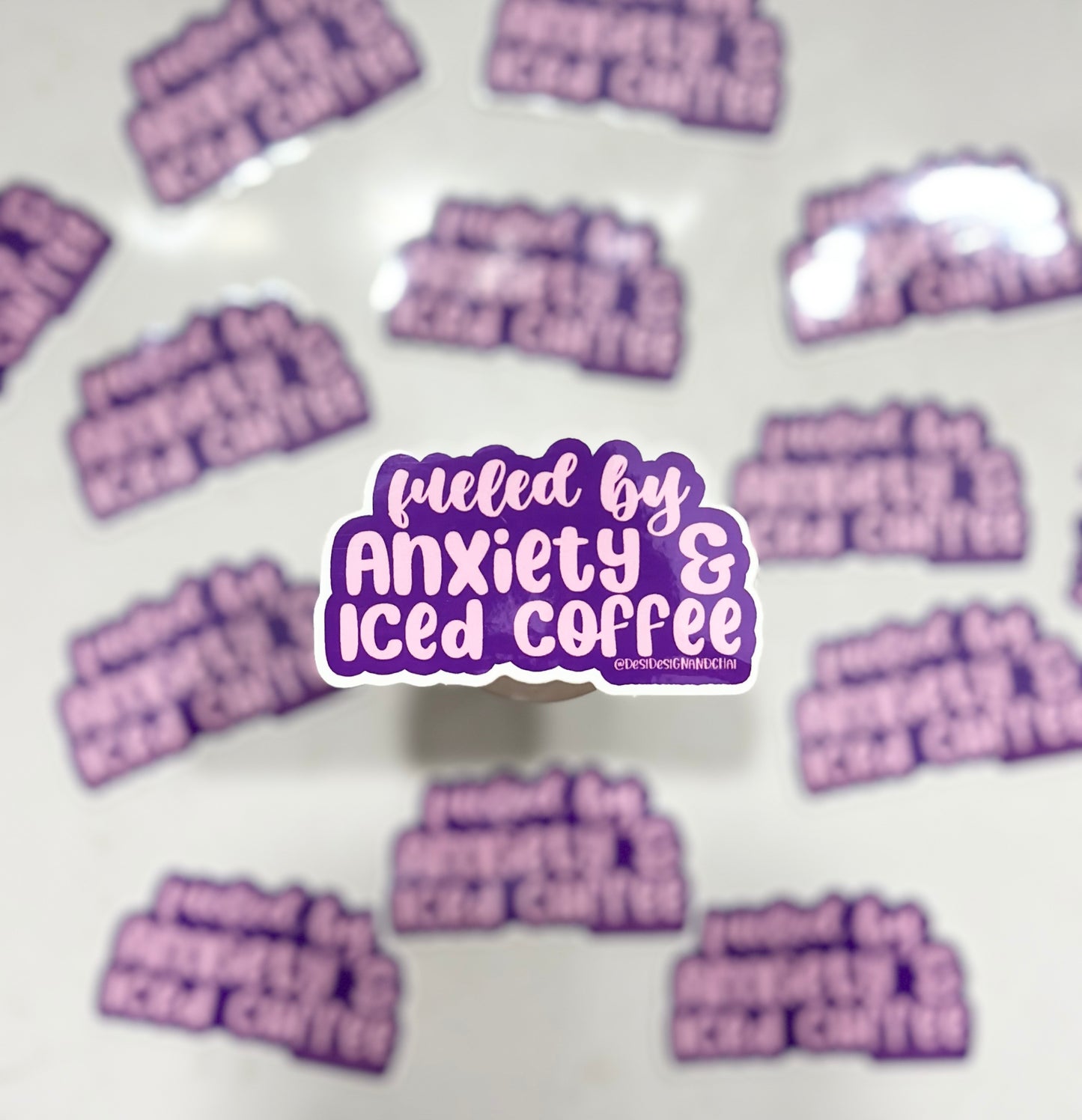 Fueled by anxiety and iced coffee vinyl sticker