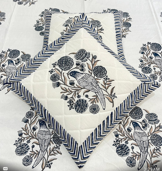 Handmade, blockprinted Quilted Cushion covers