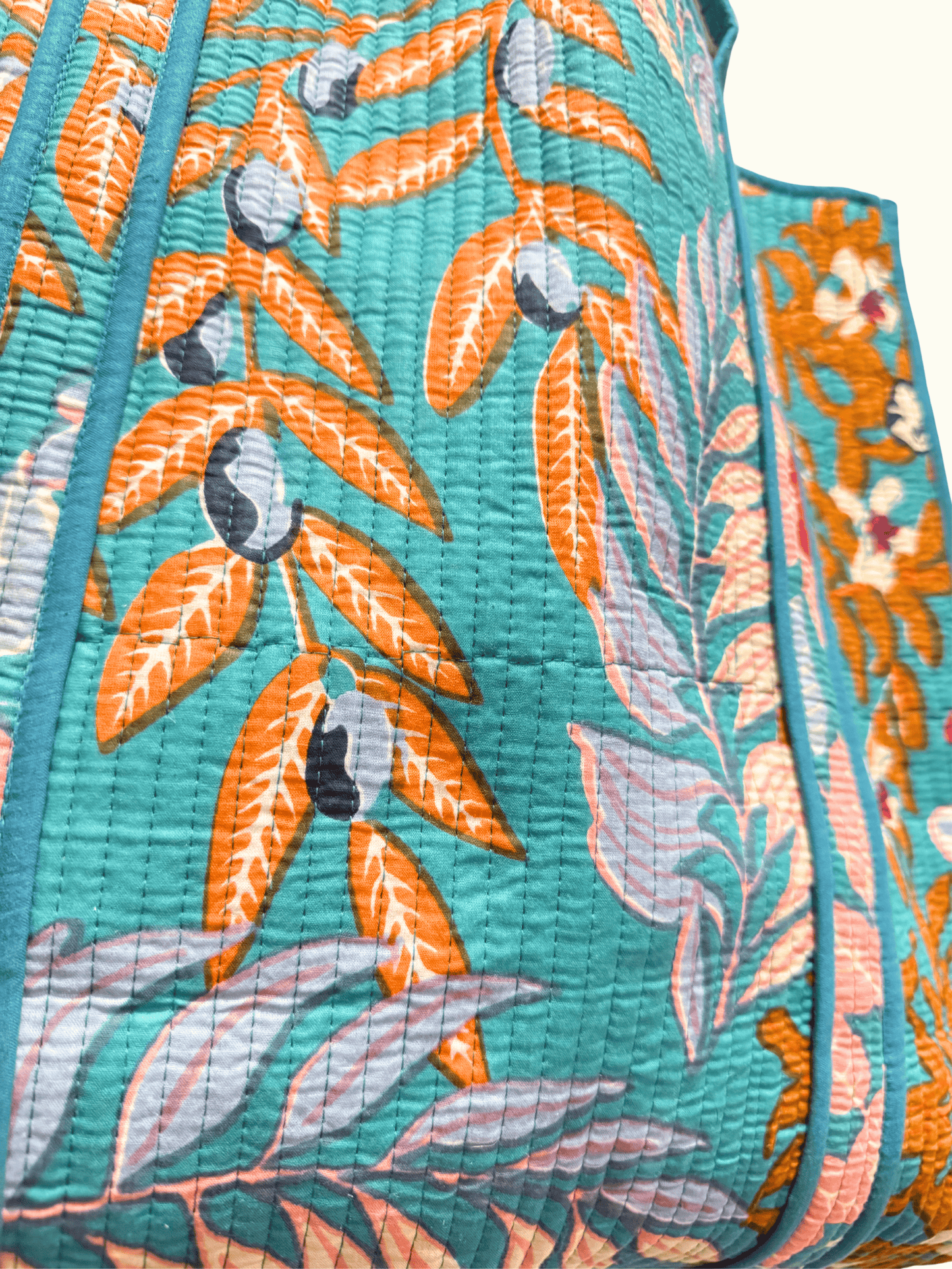 Handmade block printed, quilted tote bags