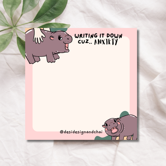 Anxious hippo moo deng sticky notes