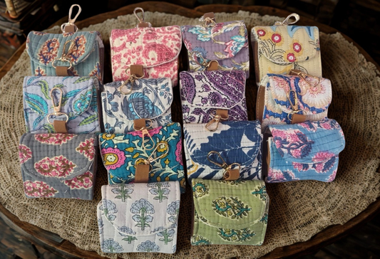 Blockprint Cotton airpods carry pouch