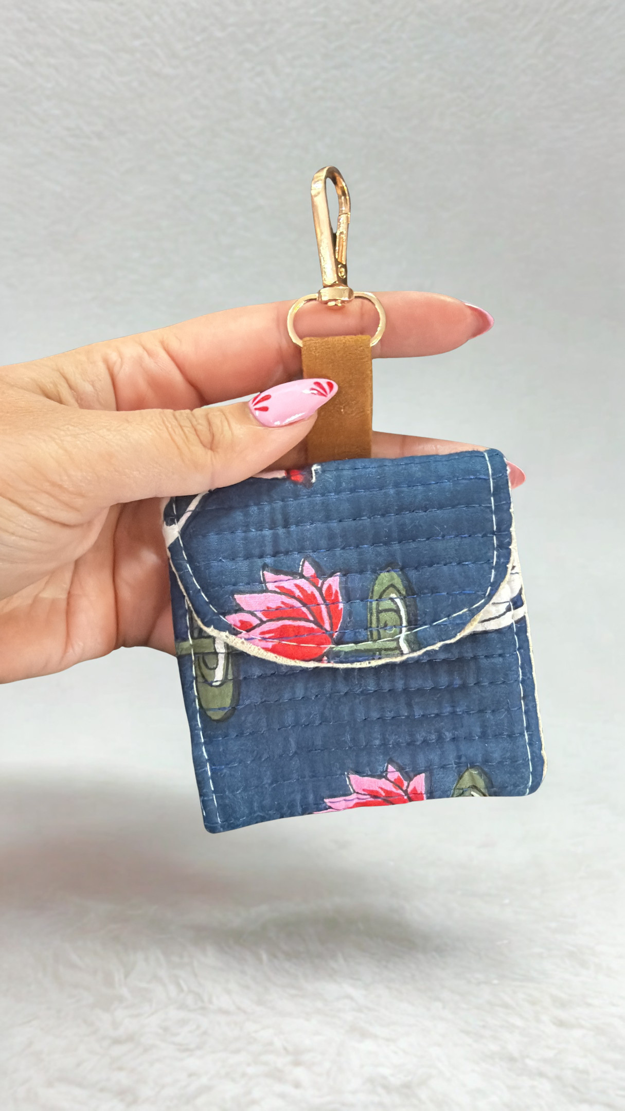 Blockprint Cotton airpods carry pouch