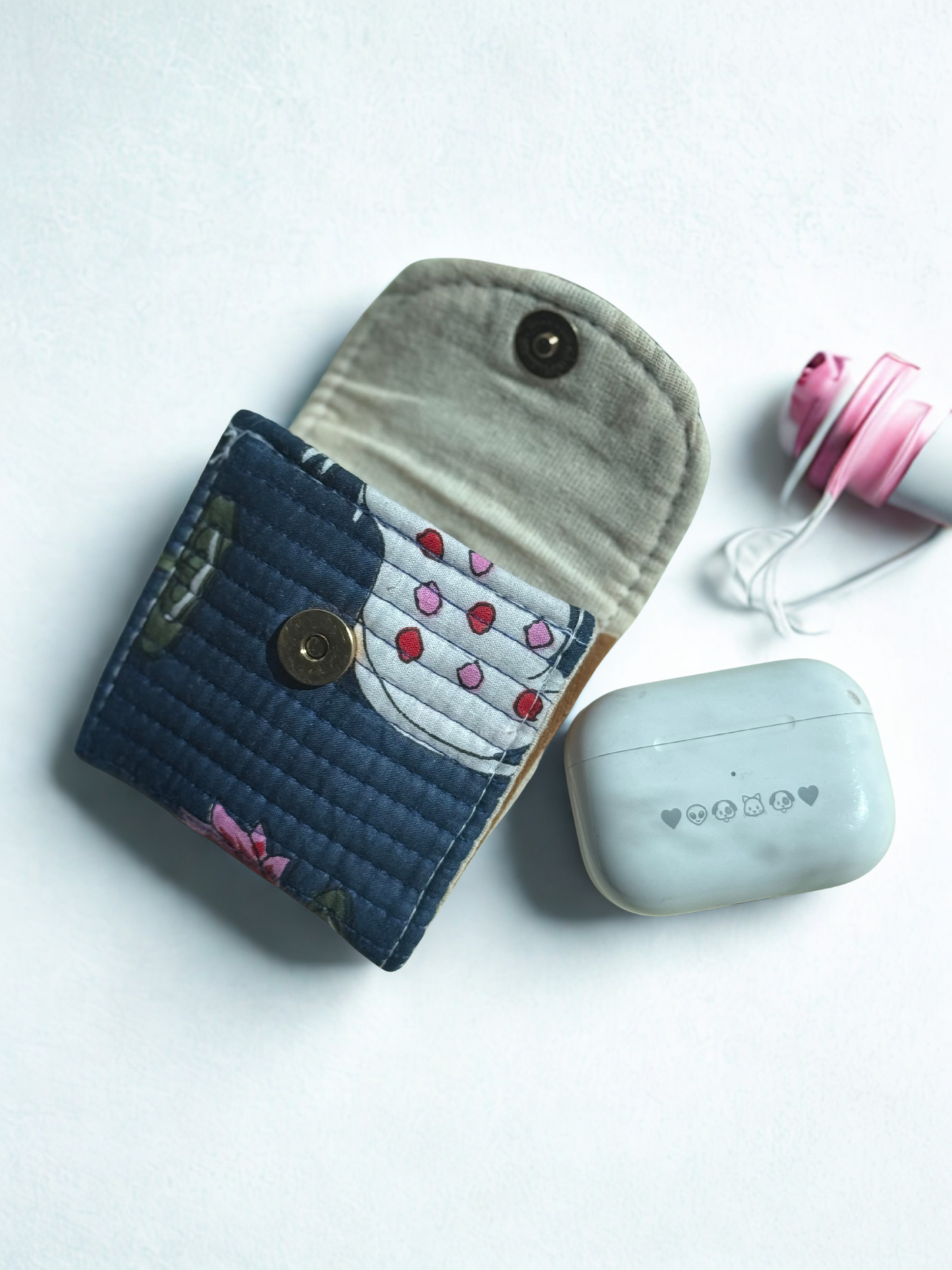 Blockprint Cotton airpods carry pouch