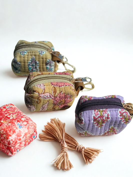 Blockprint Cotton zipper coin pouch