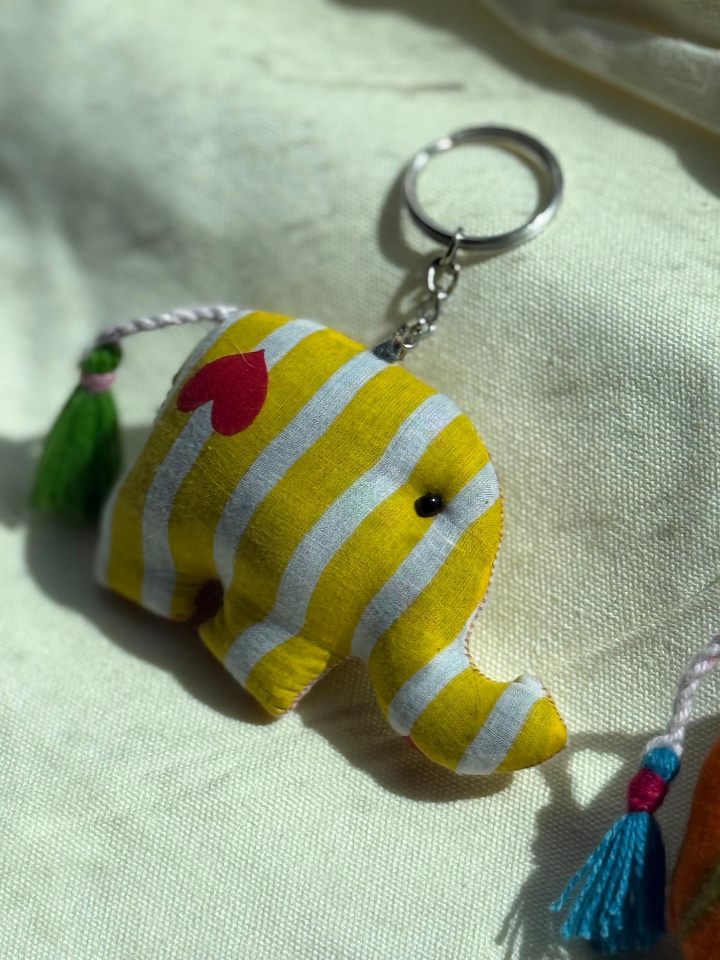 Blockprint Cotton elephant keychain
