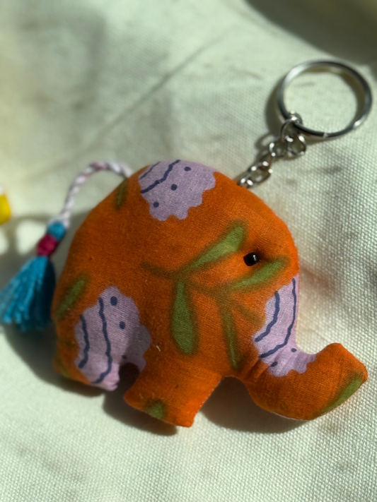 Blockprint Cotton elephant keychain