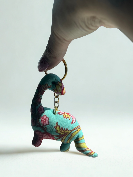 Blockprint Cotton dino keychain
