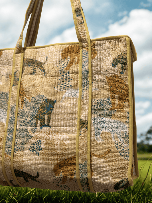 Handmade block printed, quilted tote bags
