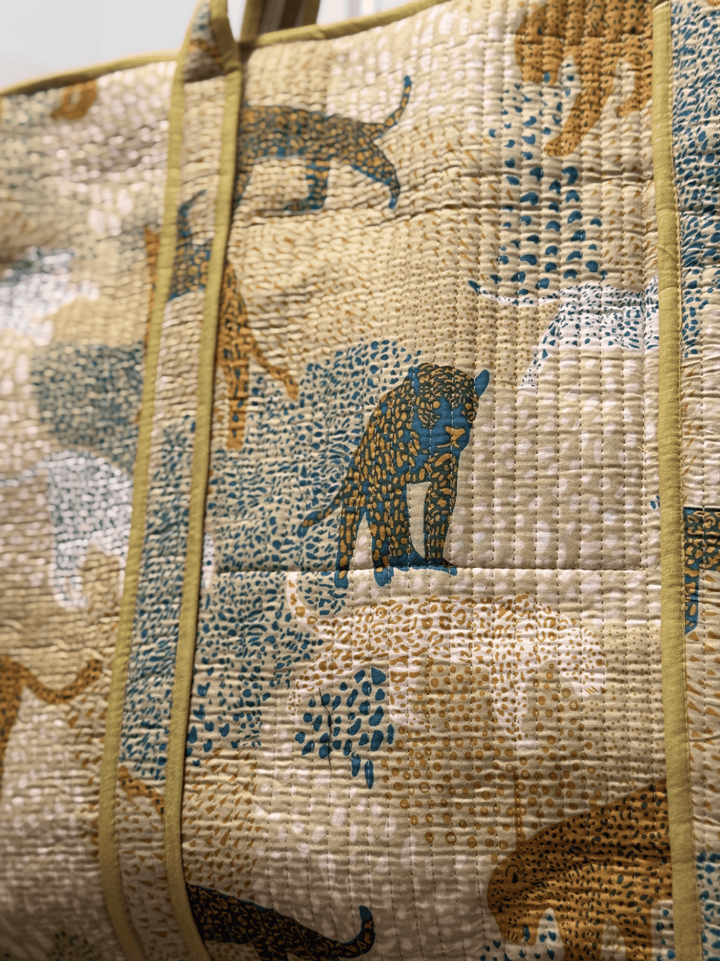 Handmade block printed, quilted tote bags
