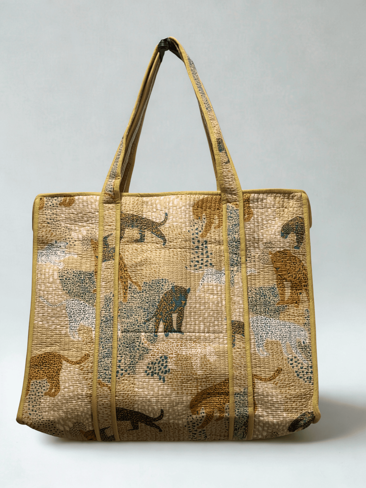 Handmade block printed, quilted tote bags