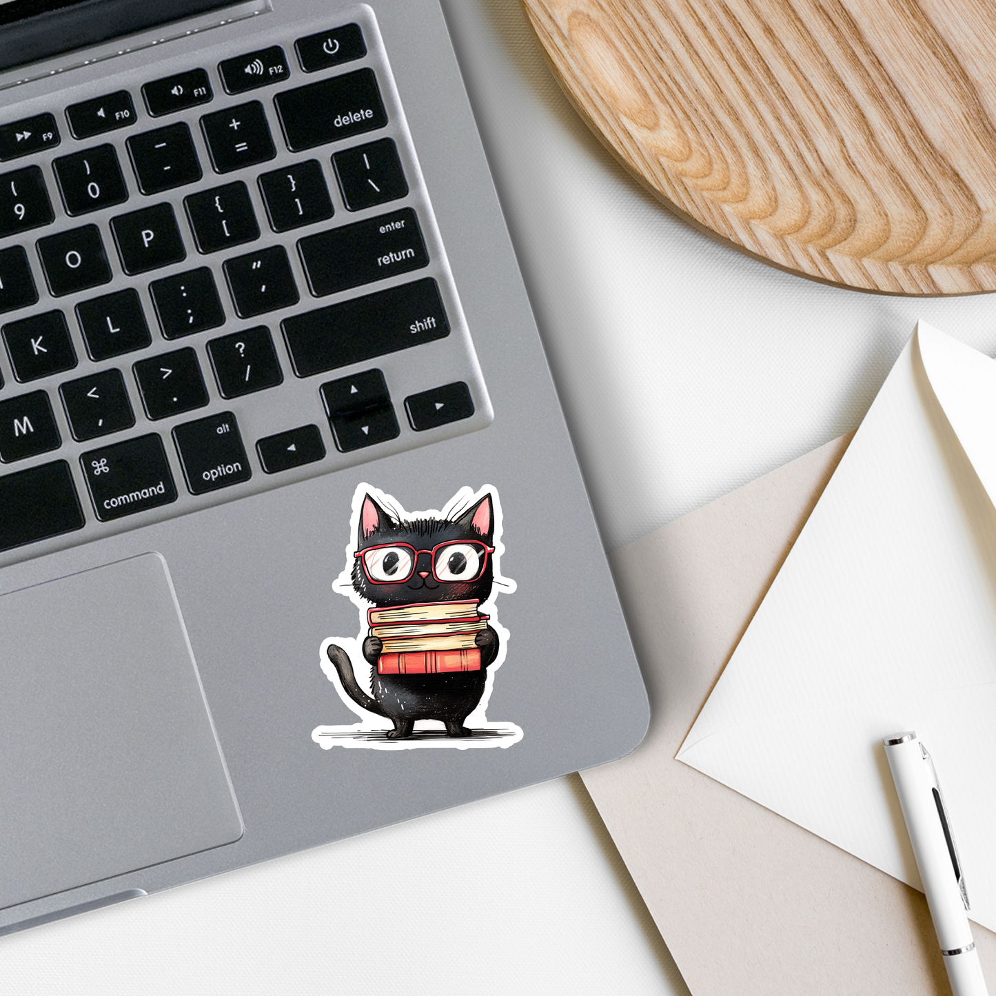 Cat and Books | Cute | Reading | Waterproof Sticker | 3"