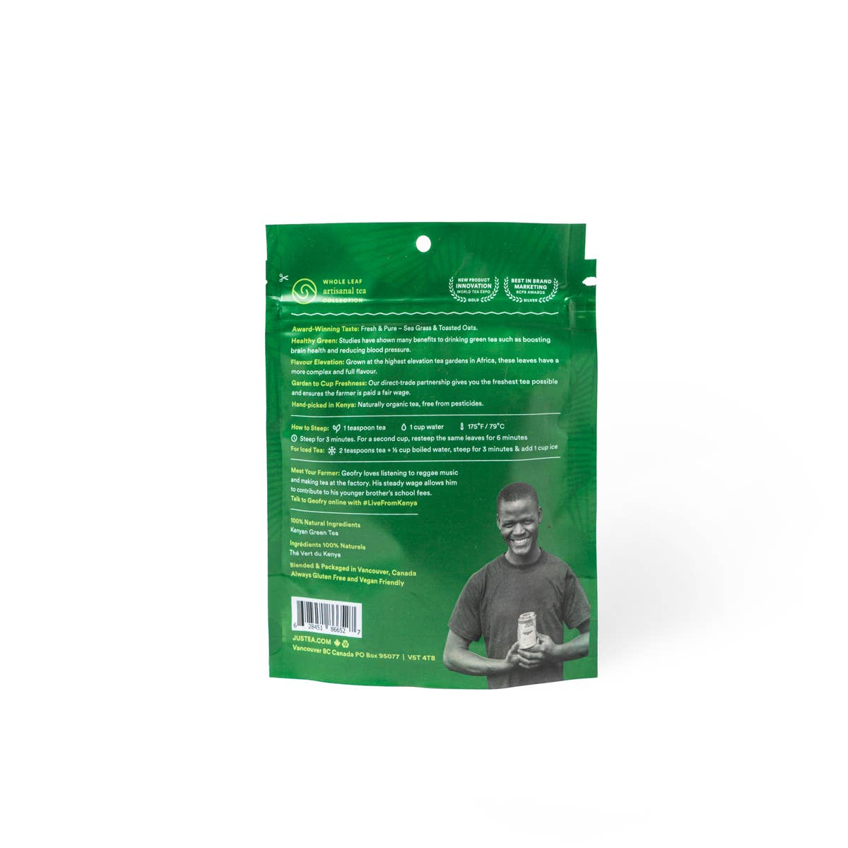 Glowing Green Stand-up Pouch - Organic Fair-Trade, Green Tea