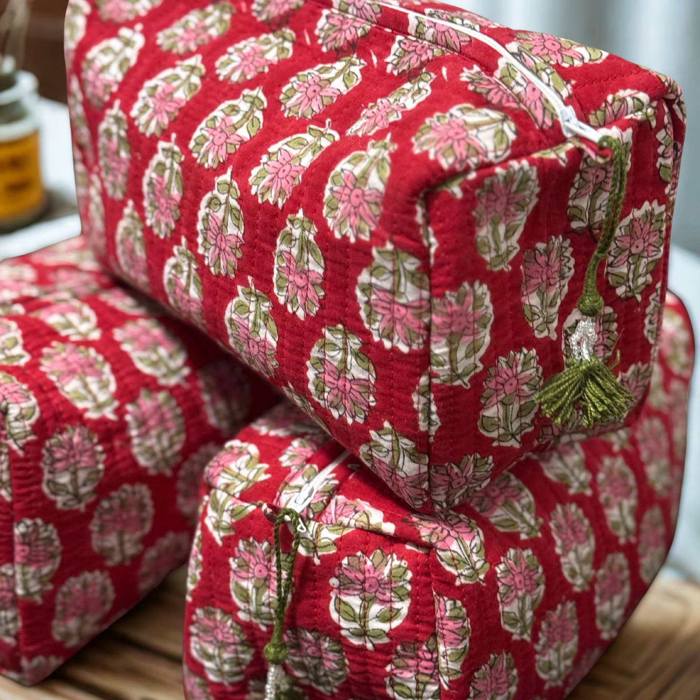 Handmade and block printed toiletry bag/pouches